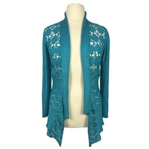 Liz Claiborne Knit and Crochet Cardigan Sweater - Teal - Large (NWOT)